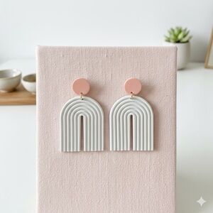 Pink and White Clay Arch Earrings